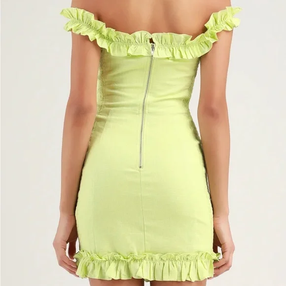 Lulu’s Lime Green Ruffled Off-the-Shoulder Bodycon Dress - Picture 4 of 5